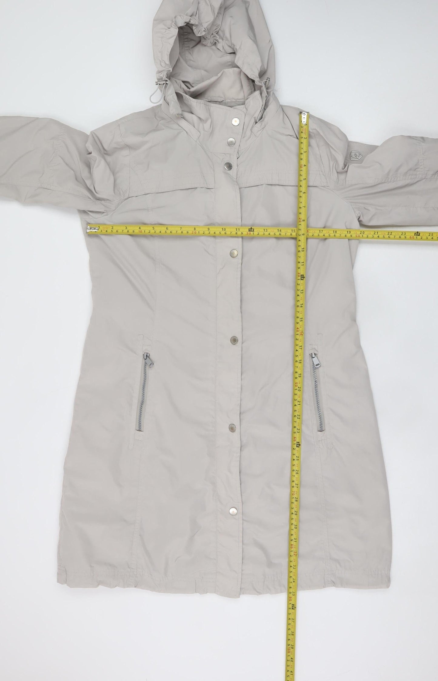 Concept K Women Beige Long Hooded Rain Coat Size 10 Regular
