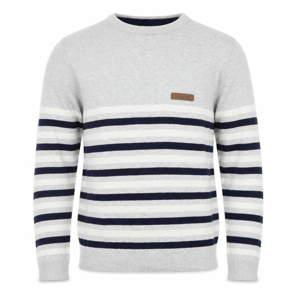 McKenzie Men's Grey Striped Cotton Crew Neck Jumper Size M