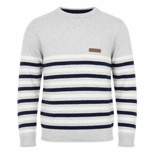 McKenzie Men's Grey Striped Cotton Crew Neck Jumper Size M