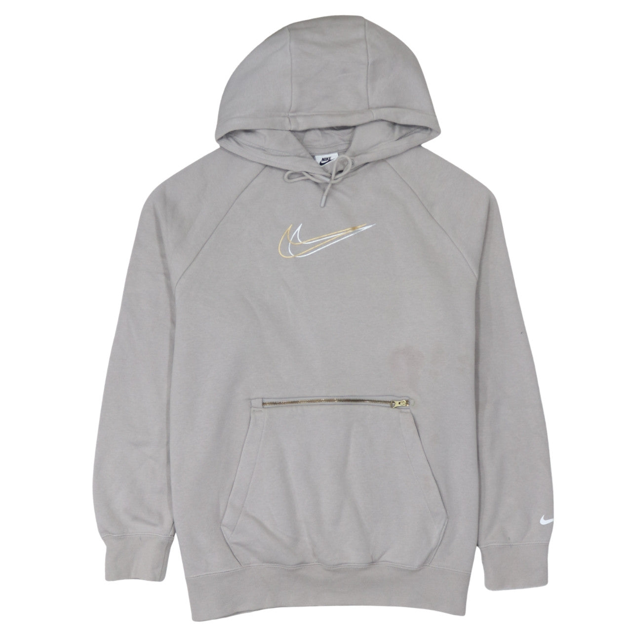 Nike Women’s Beige Oversized Pullover Hoodie Size S Zip Pocket
