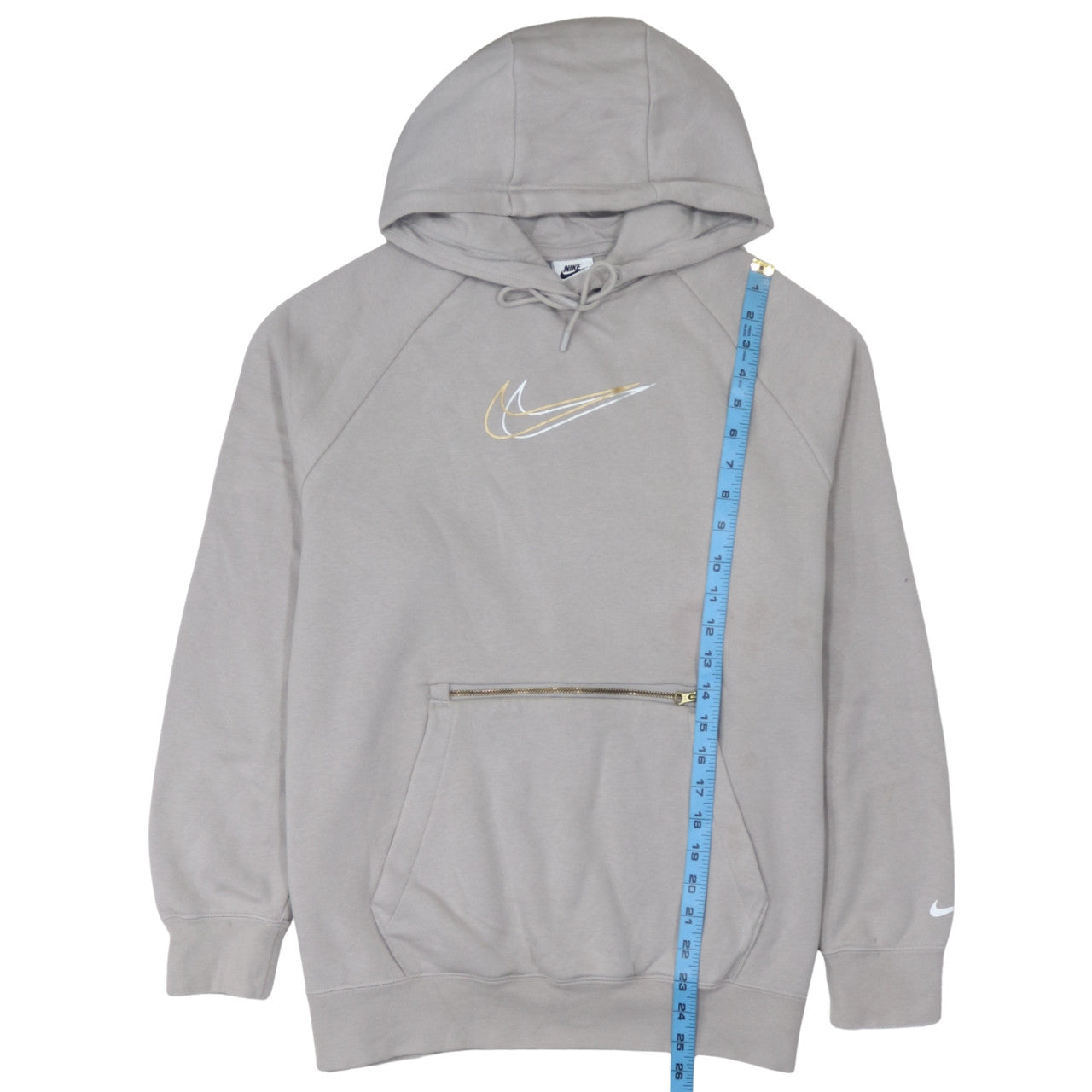 Nike Women’s Beige Oversized Pullover Hoodie Size S Zip Pocket