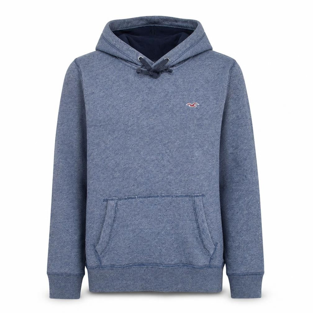 Hollister Men Blue Pullover Hoodie S Fleece Logo Regular Fit