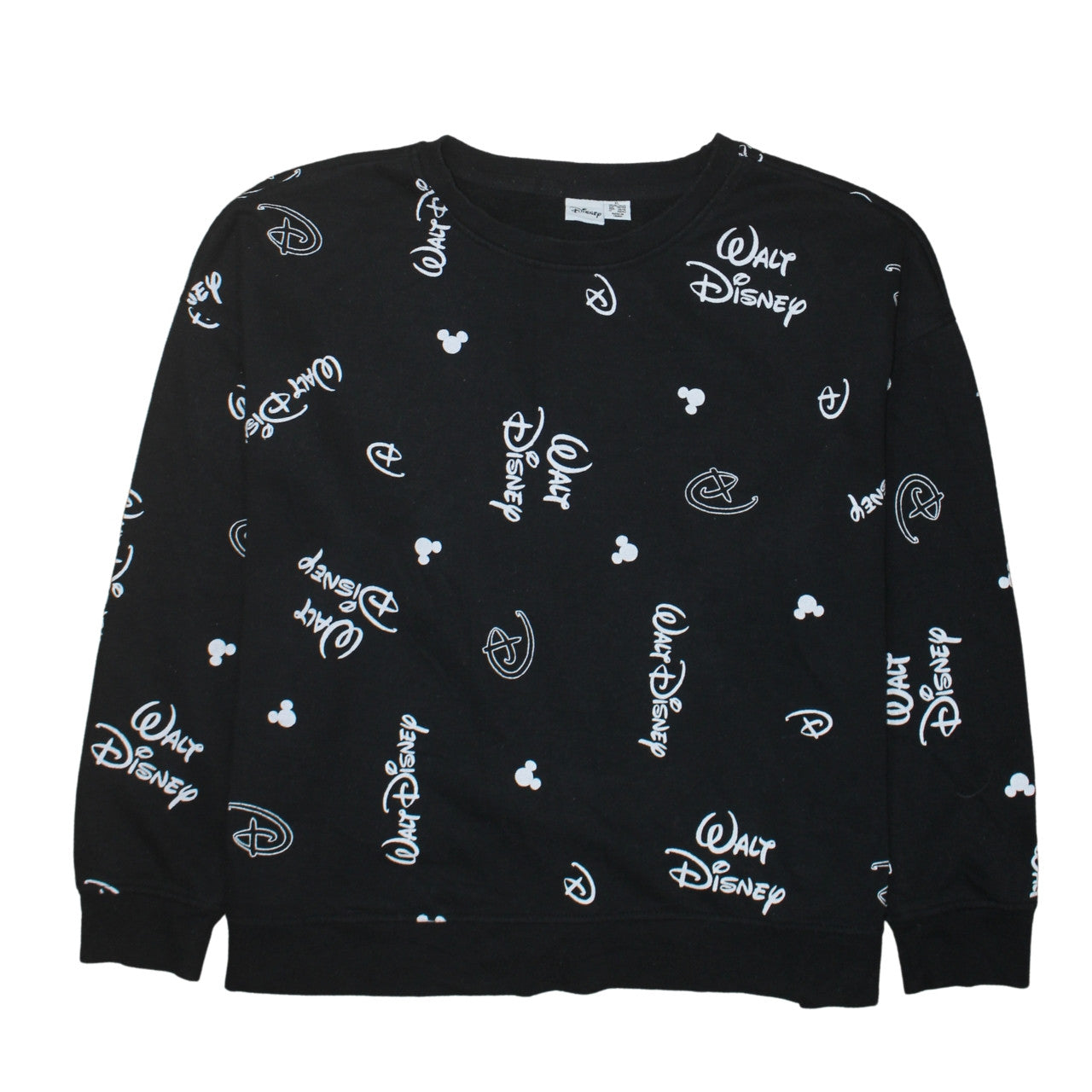 Disney Womens Black Walt Disney Logo Print Pullover Sweatshirt XL