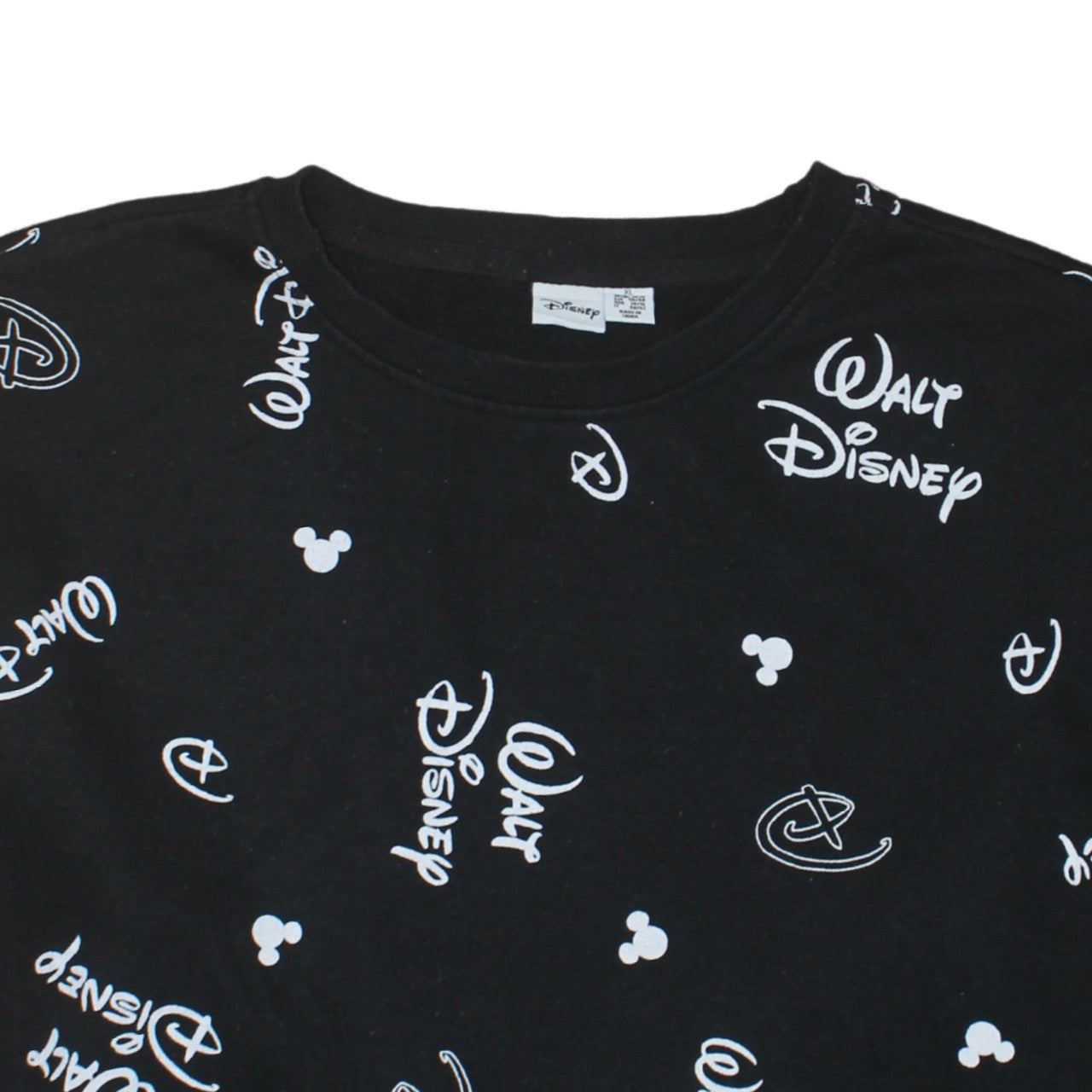 Disney Womens Black Walt Disney Logo Print Pullover Sweatshirt XL