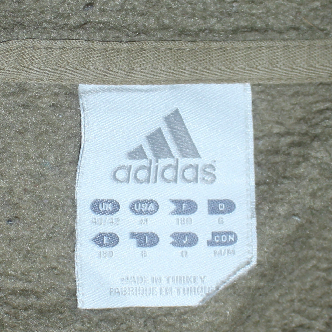 Adidas Men's Beige Full Zip Hoodie L Fleece Logo Sportswear