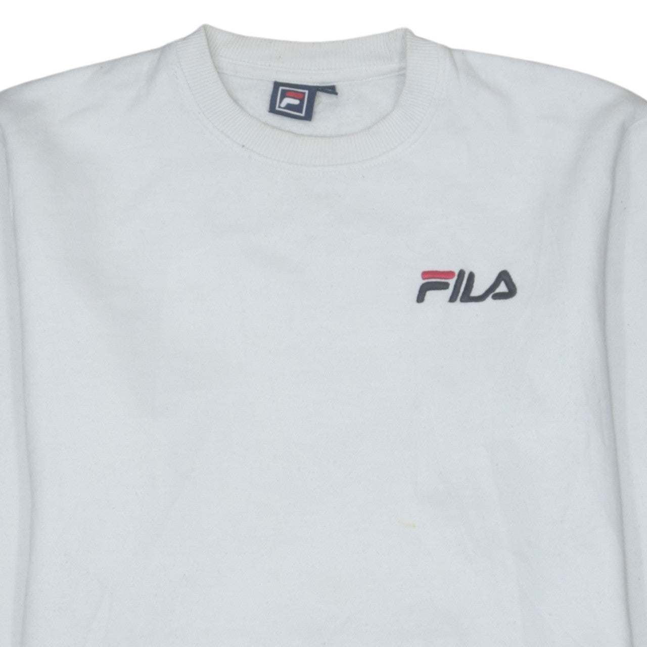 FILA Men's White Small Logo Crew Neck Pullover Sweatshirt Size S