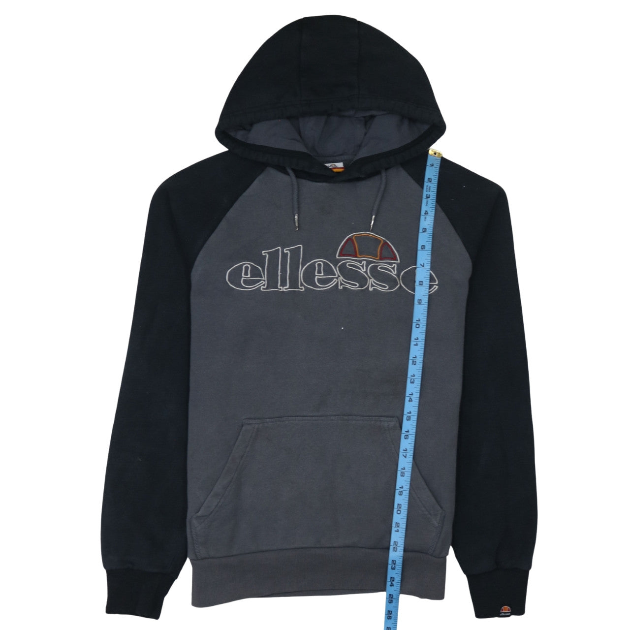Ellesse Mens Grey Pullover Hoodie L Logo Fleece Sweatshirt