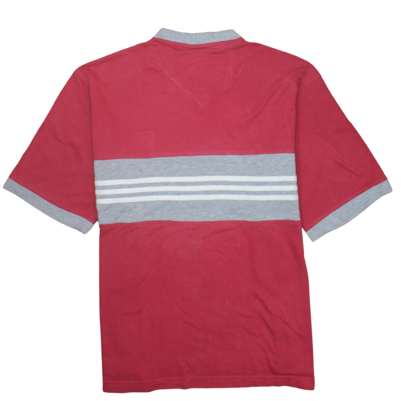 Adidas Men's Red Grey V-Neck Striped T-Shirt XL Cotton Classic Style