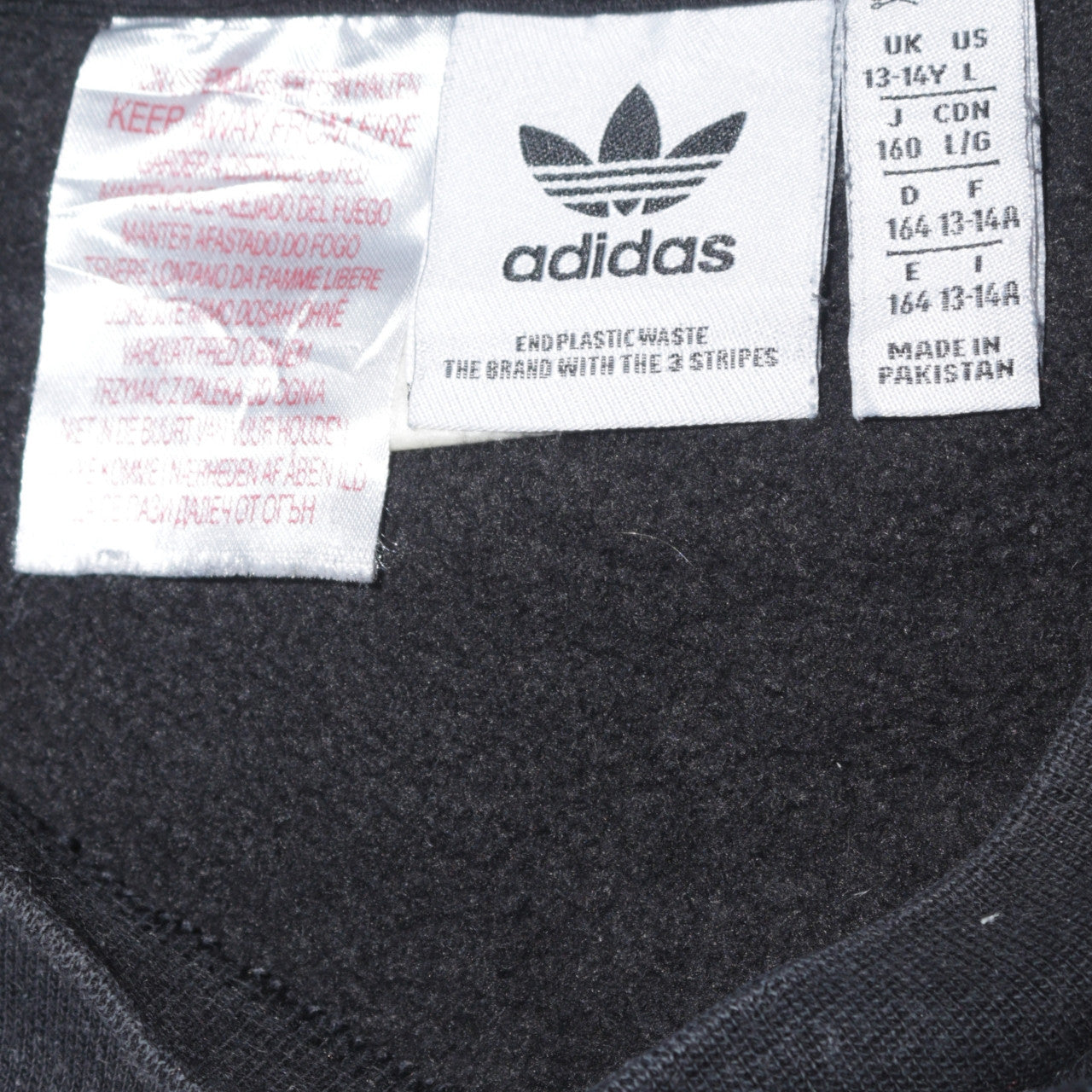 Adidas Boys Black Crew Neck Pullover Sweatshirt 13-14 Years