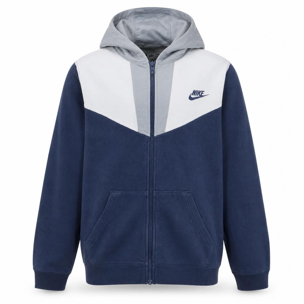 Front view of Nike boys’ blue full zip hoodie xl 158-170cm colourblock cotton blend