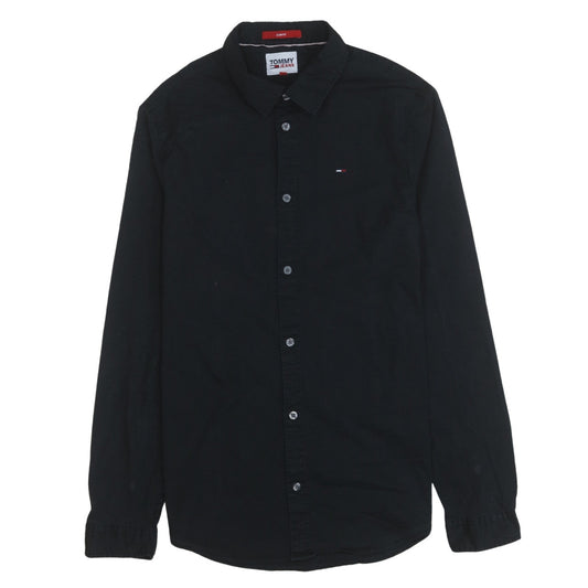 Tommy Jeans Men's Black Slim Fit Button-Up Cotton Shirt M