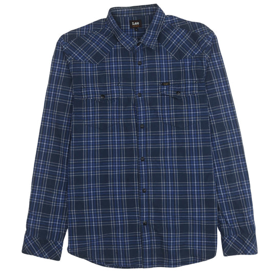 Lee Men's Blue Plaid Cotton Long Sleeve Button-Up Western Shirt XL