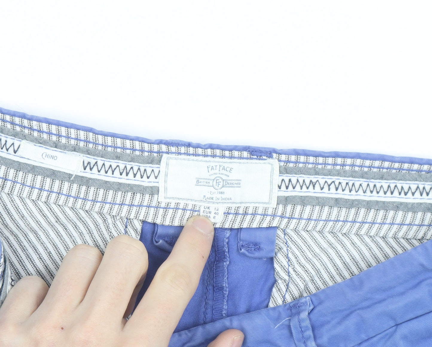 Fat Face Women Blue Chino Shorts UK 14 Cotton Blend Casual Summer