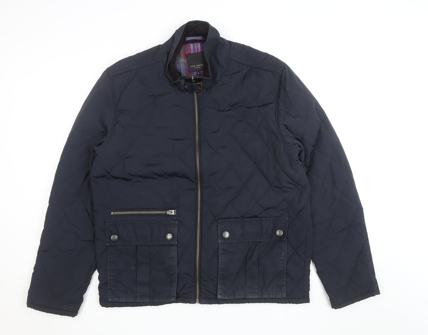 Ted Baker Women's Blue Quilted Short Jacket Size 6 Polyester Lined