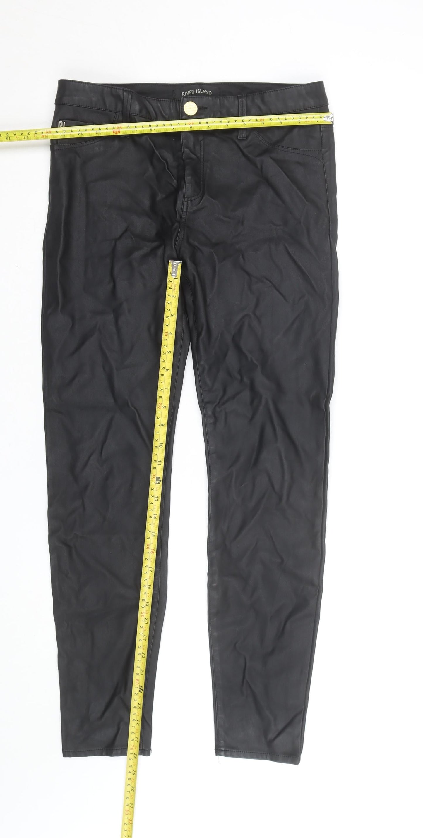 River Island Women's Black Faux Leather Skinny Trousers Size 12