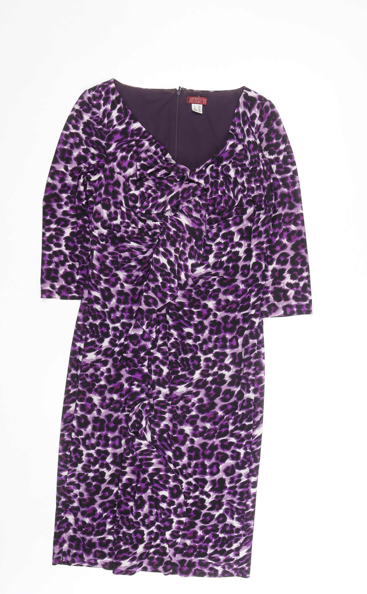 After Six Women’s Purple Leopard Print Ruched Bodycon Dress Size 12