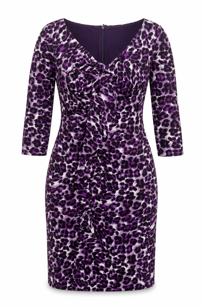 After Six Women’s Purple Leopard Print Ruched Bodycon Dress Size 12