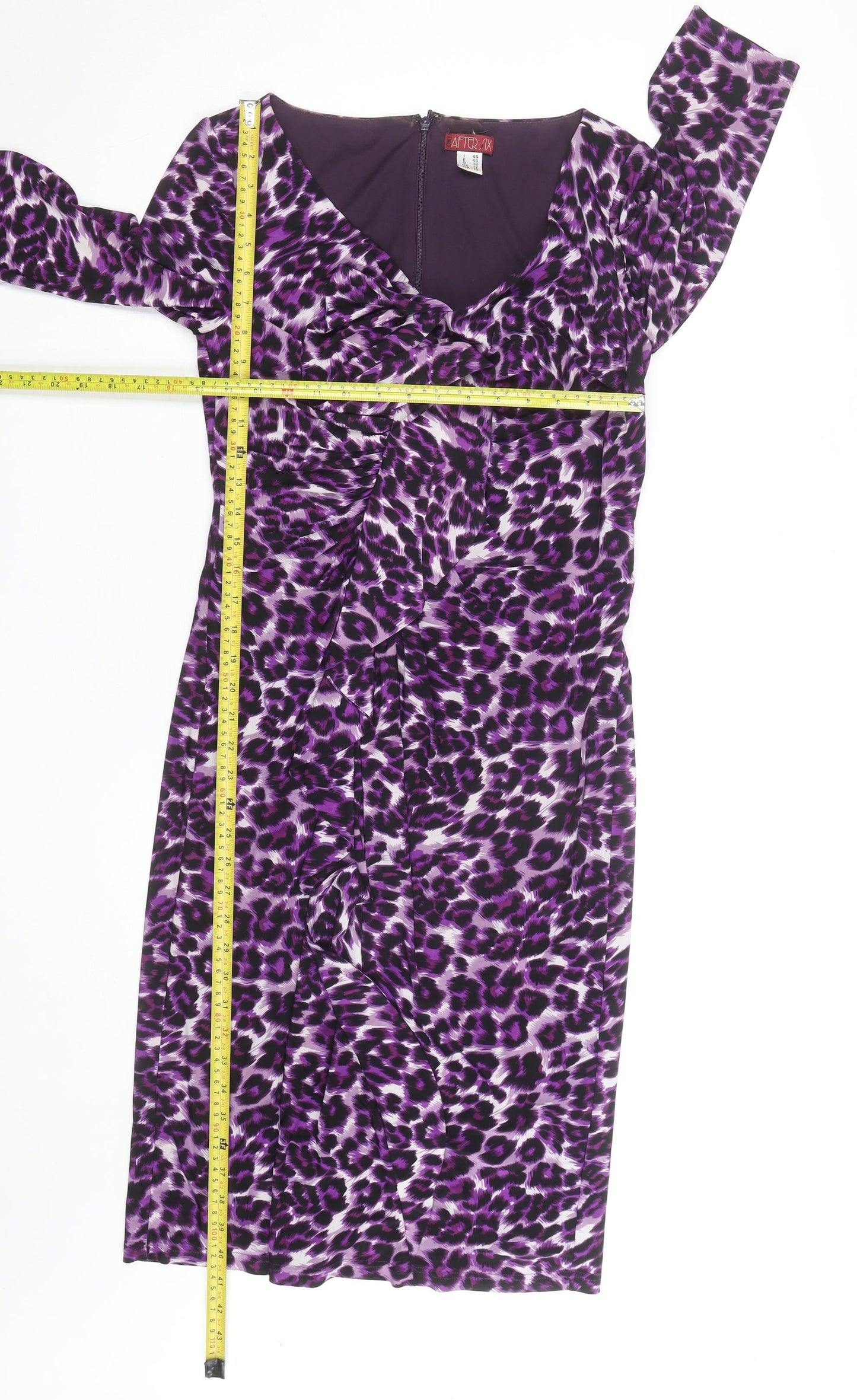 After Six Women’s Purple Leopard Print Ruched Bodycon Dress Size 12