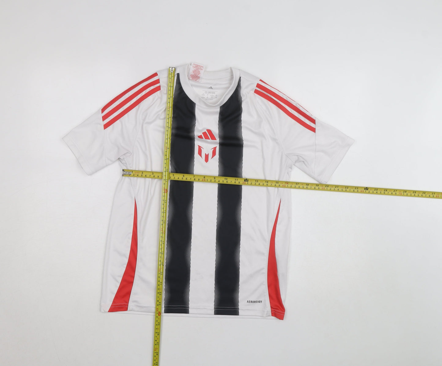 Adidas Boys White Striped Football Jersey T-Shirt 13-14 Years AEROREADY