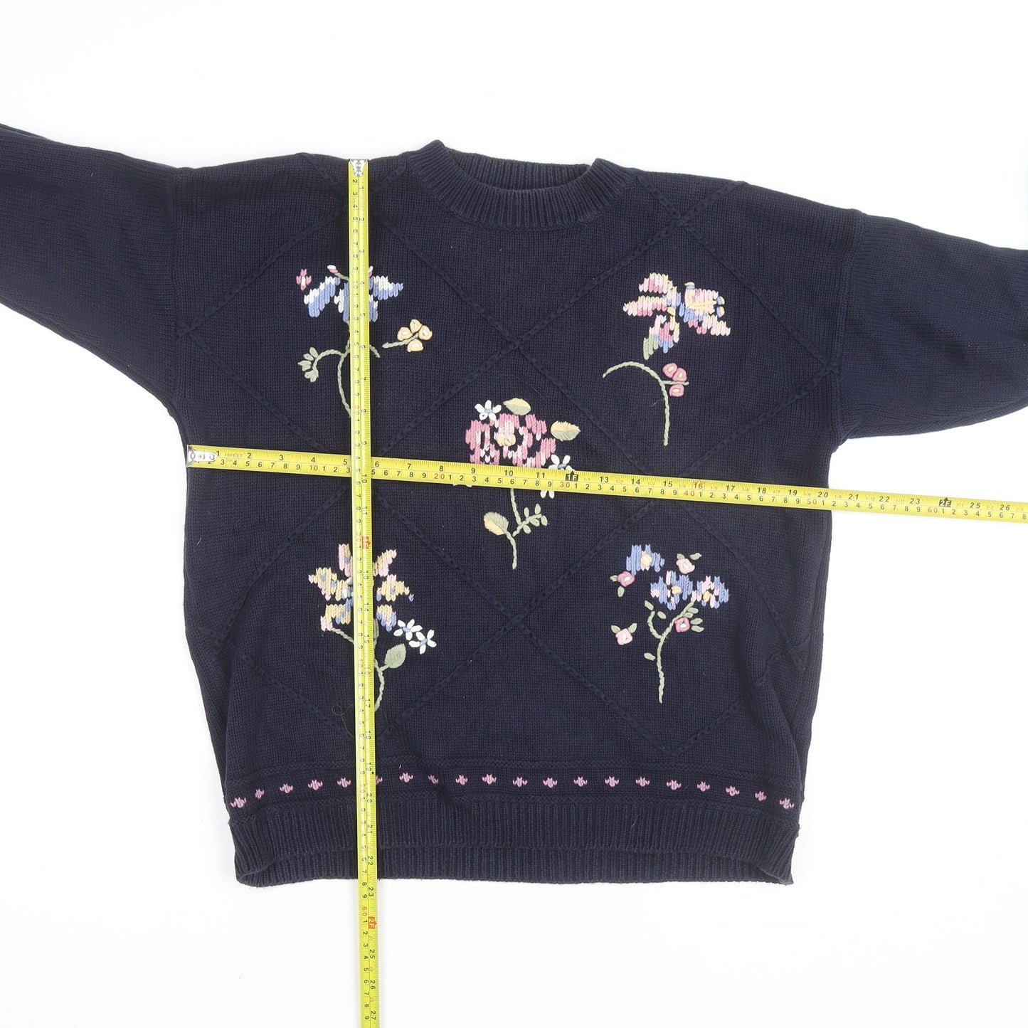 Marks and Spencer Women Navy Floral Embroidered Cotton Jumper Size 12-14