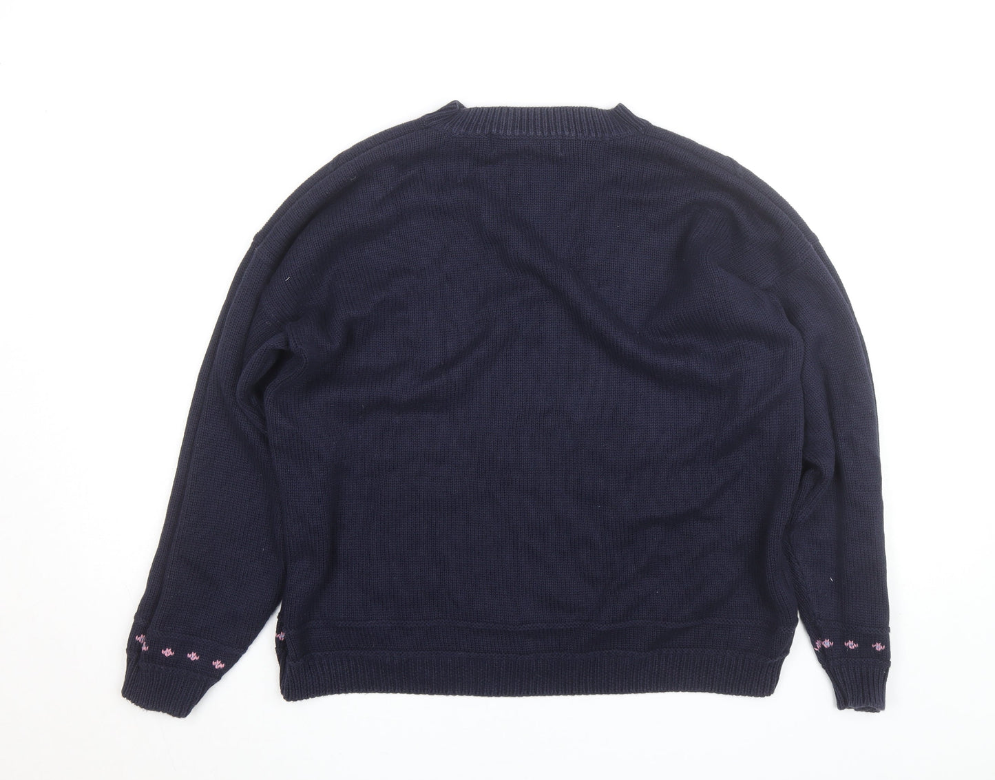 Marks and Spencer Women Navy Floral Embroidered Cotton Jumper Size 12-14