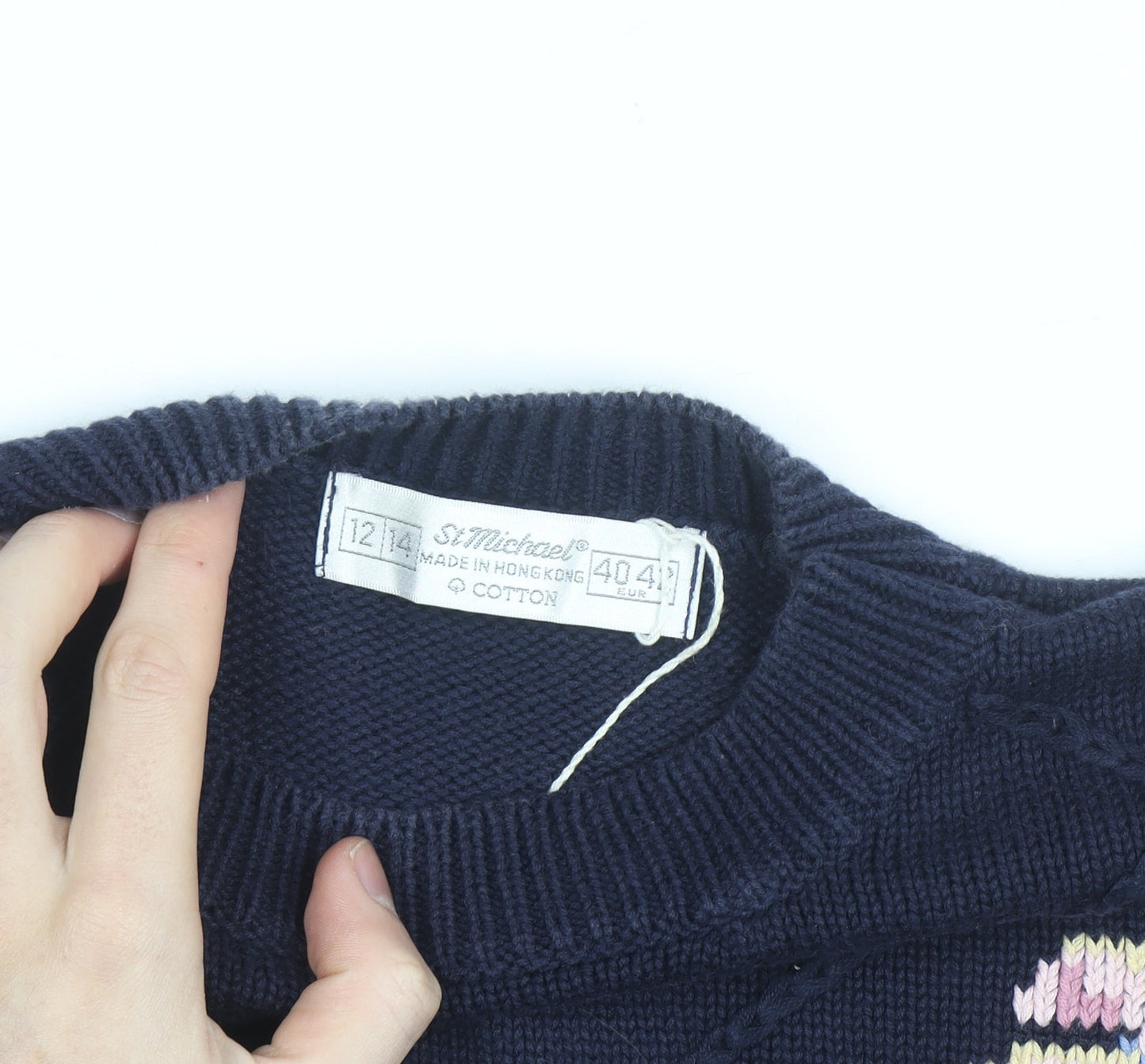Marks and Spencer Women Navy Floral Embroidered Cotton Jumper Size 12-14