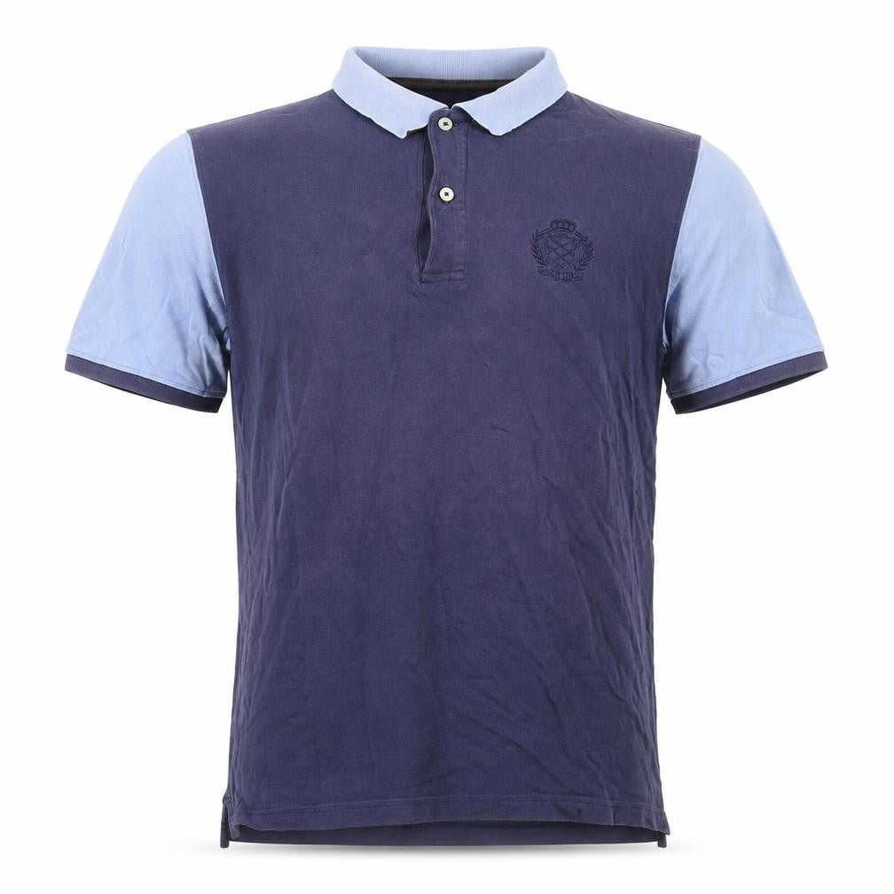 Massimo Dutti Men's Blue Polo Shirt Medium Cotton Short Sleeve