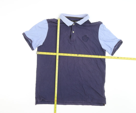 Massimo Dutti Men's Blue Polo Shirt Medium Cotton Short Sleeve