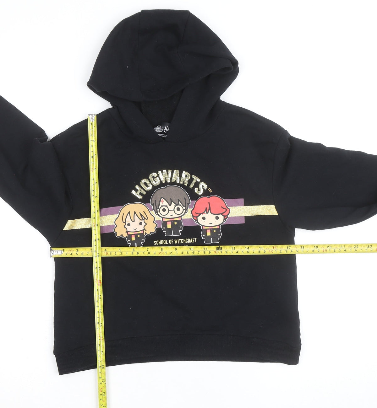Harry Potter Girls Black 11-12 Years Pullover Hoodie Glitter Hogwarts Logo