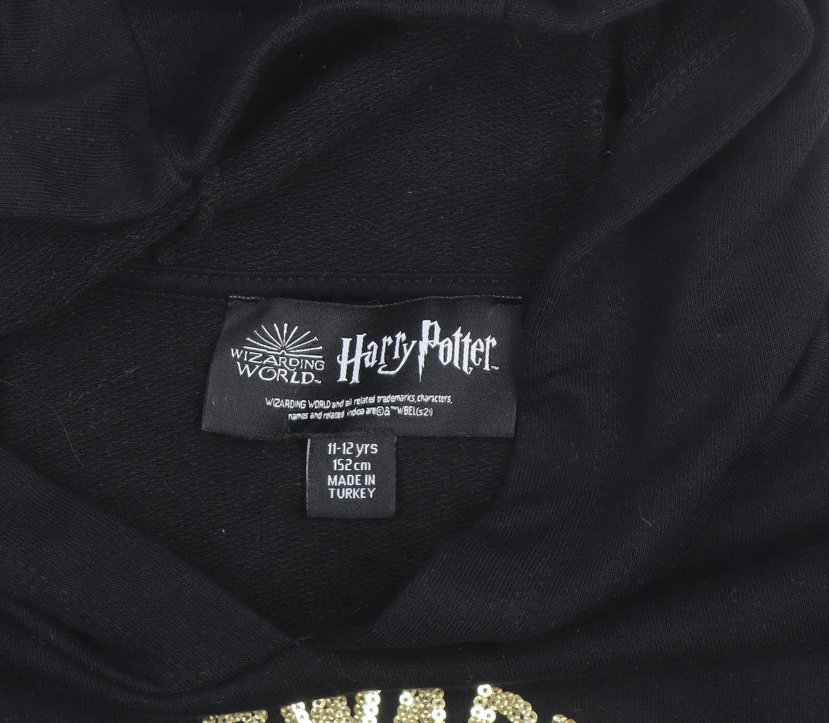 Harry Potter Girls Black 11-12 Years Pullover Hoodie Glitter Hogwarts Logo