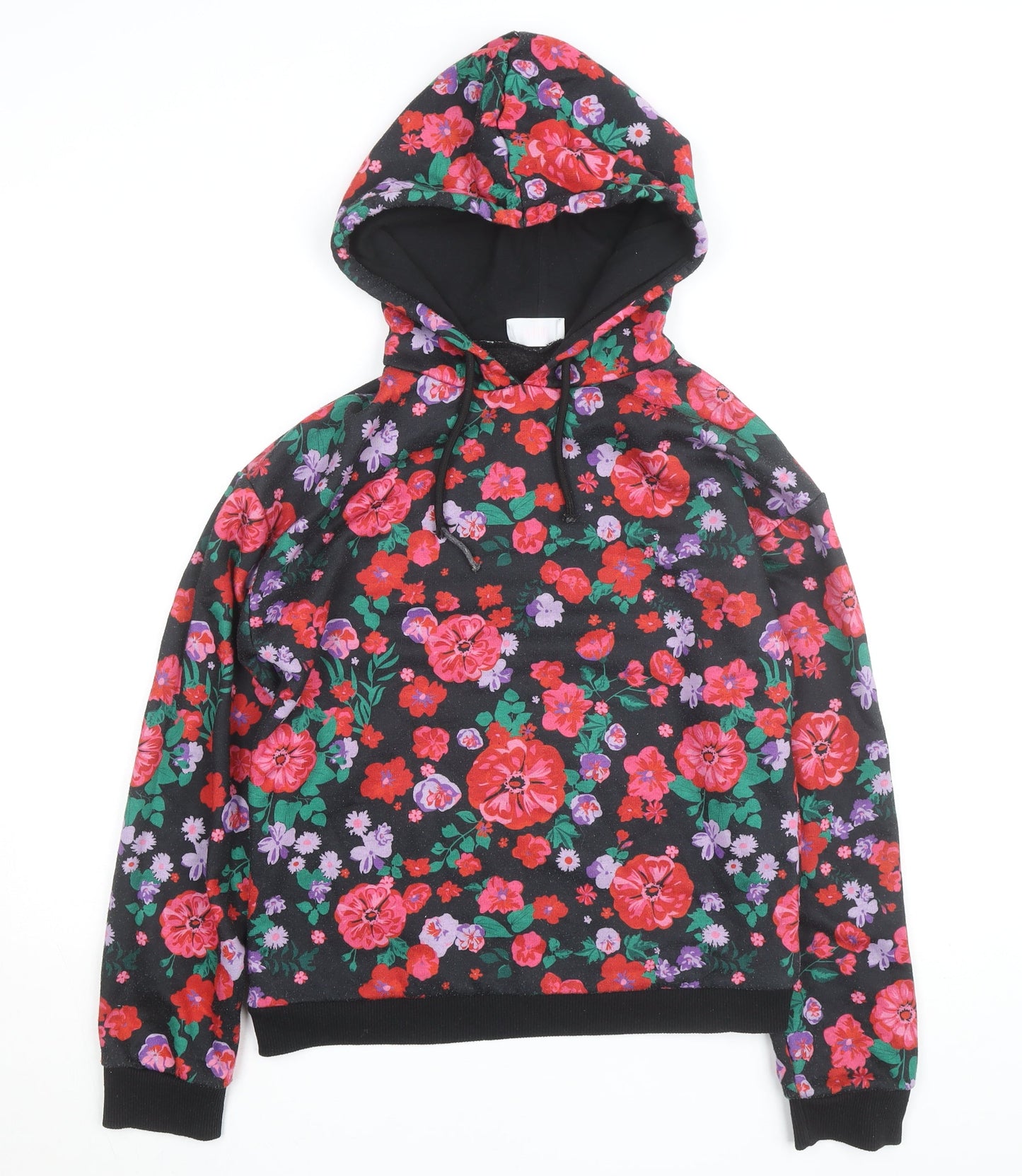 Savida Womens Black Floral Pullover Hoodie XS