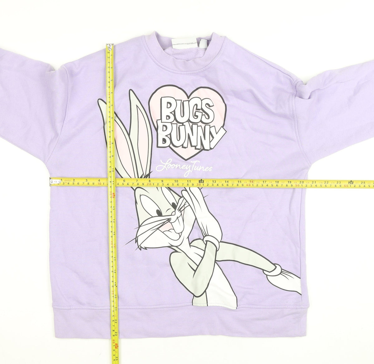 Back view of Looney Tunes Women's Lilac Bugs Bunny Sweatshirt, size S