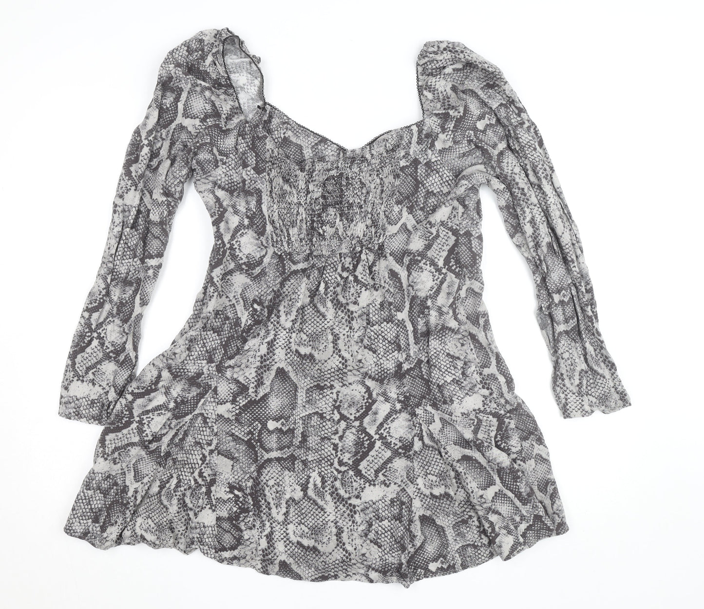 Savida Women’s Grey Snake Print Square Neck Long Sleeve Tunic Blouse Size 16