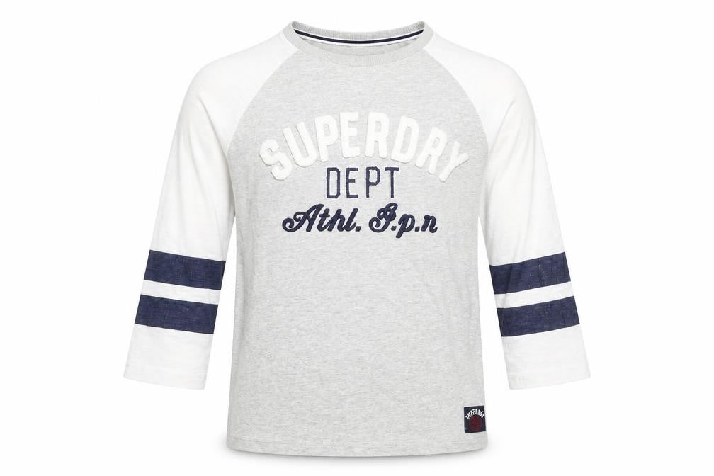 Superdry Men's Grey Graphic 3/4 Sleeve Athletic Top XS