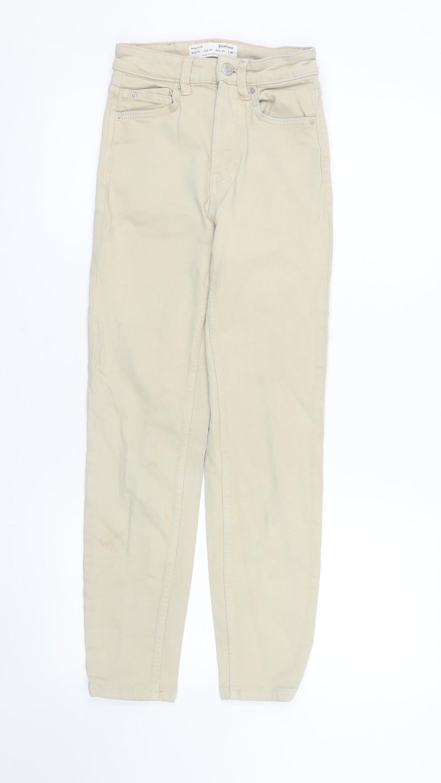Stradivarius Women Beige Mom Slim High Rise Jeans Size 6