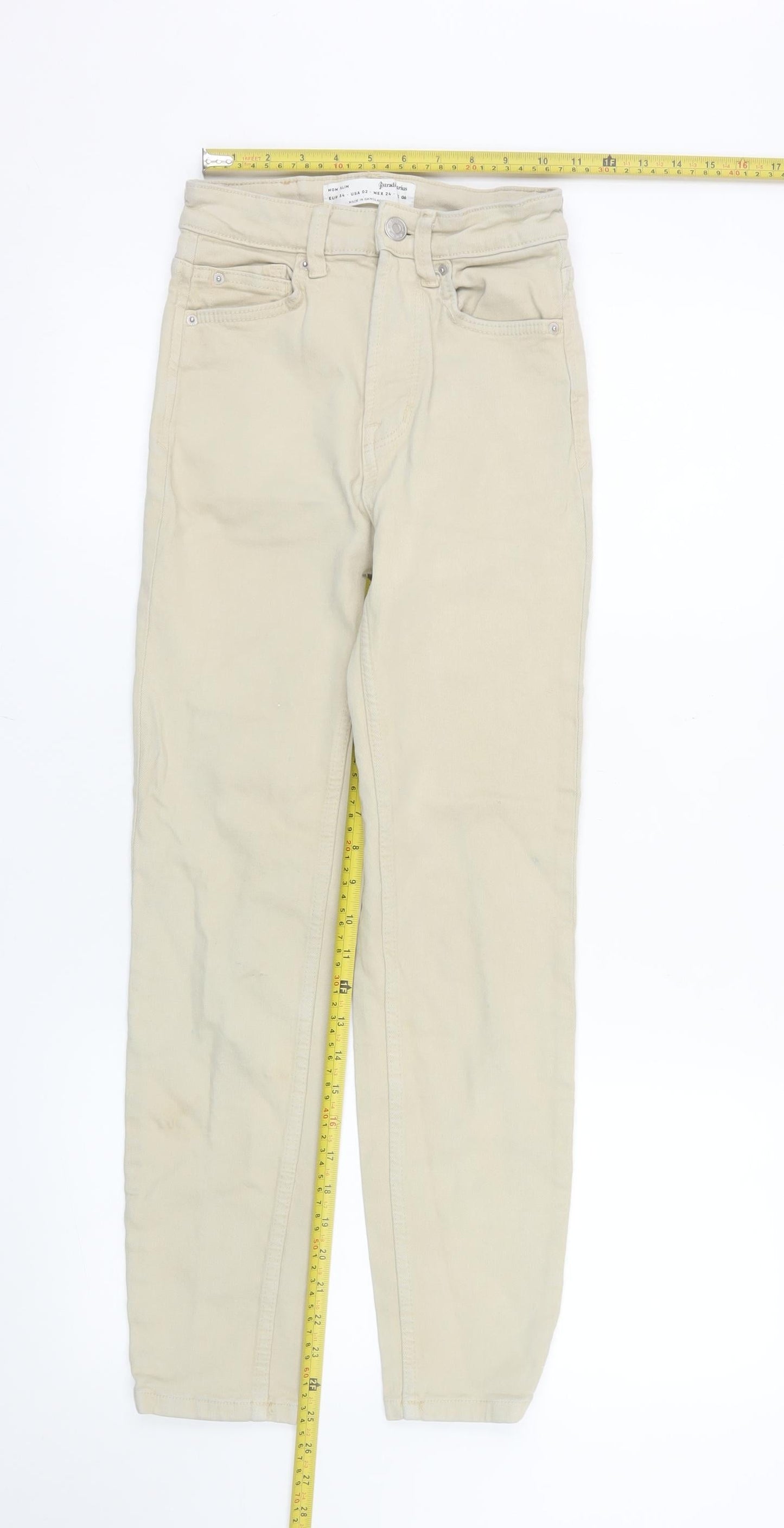 Stradivarius Women Beige Mom Slim High Rise Jeans Size 6