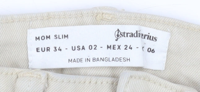Stradivarius Women Beige Mom Slim High Rise Jeans Size 6