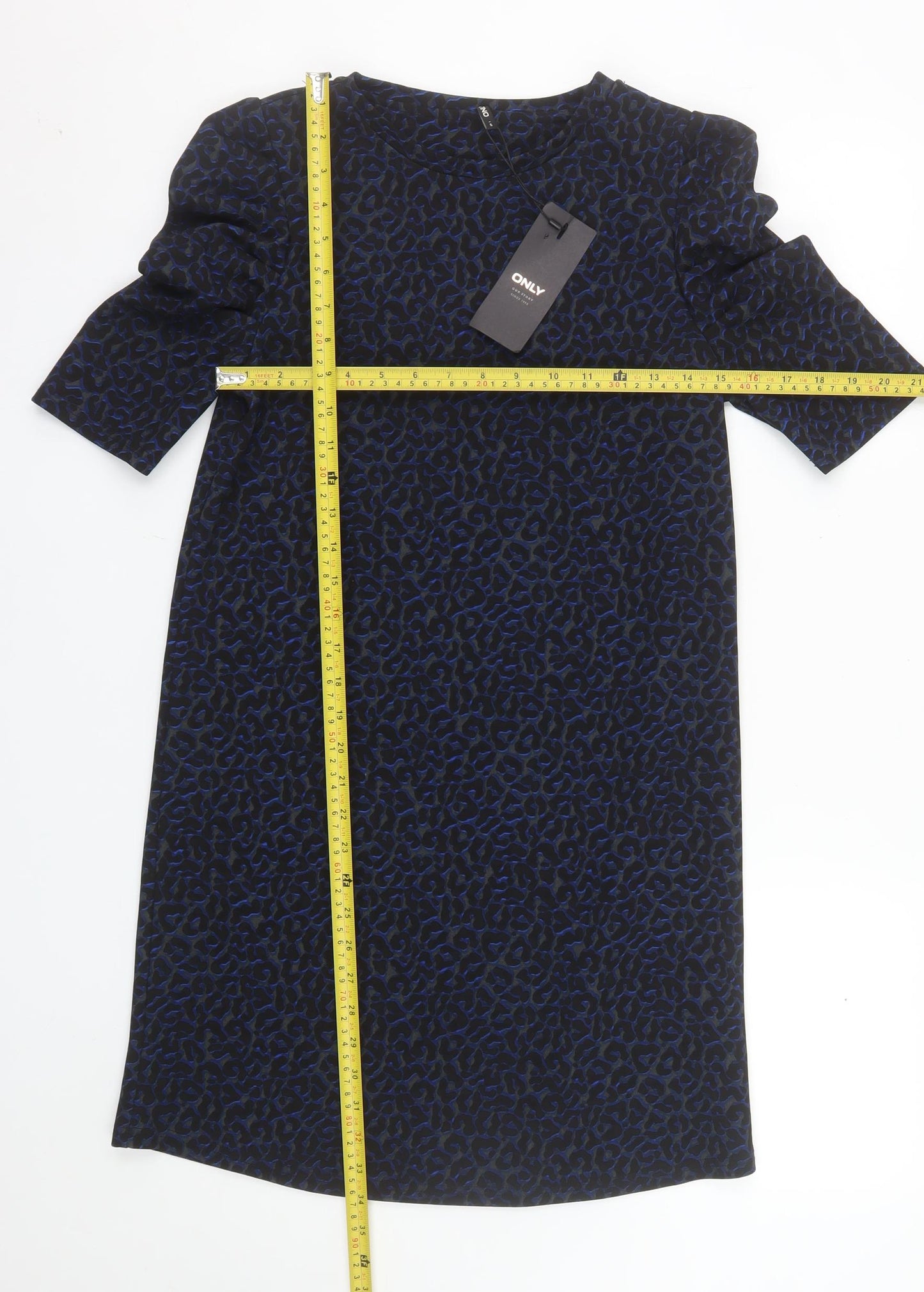 ONLY Women's Blue Animal Print Shift Dress S Half Sleeve
