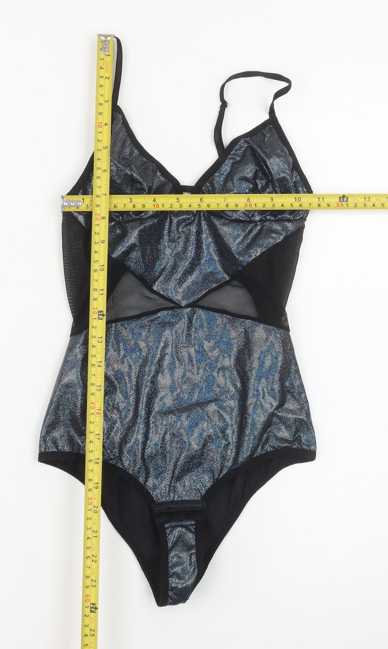 John John Women’s Black Metallic Mesh Bodysuit Size S