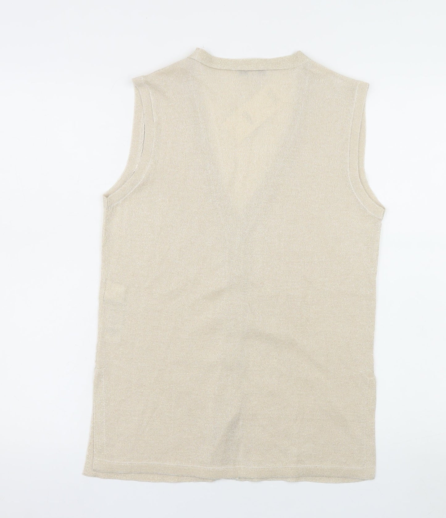 Marks and Spencer Women Beige Sleeveless V-Neck Knit Vest Small