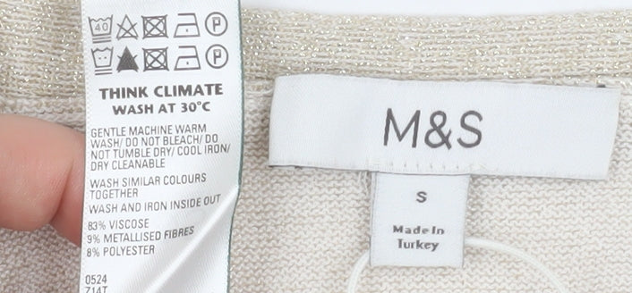 Marks and Spencer Women Beige Sleeveless V-Neck Knit Vest Small