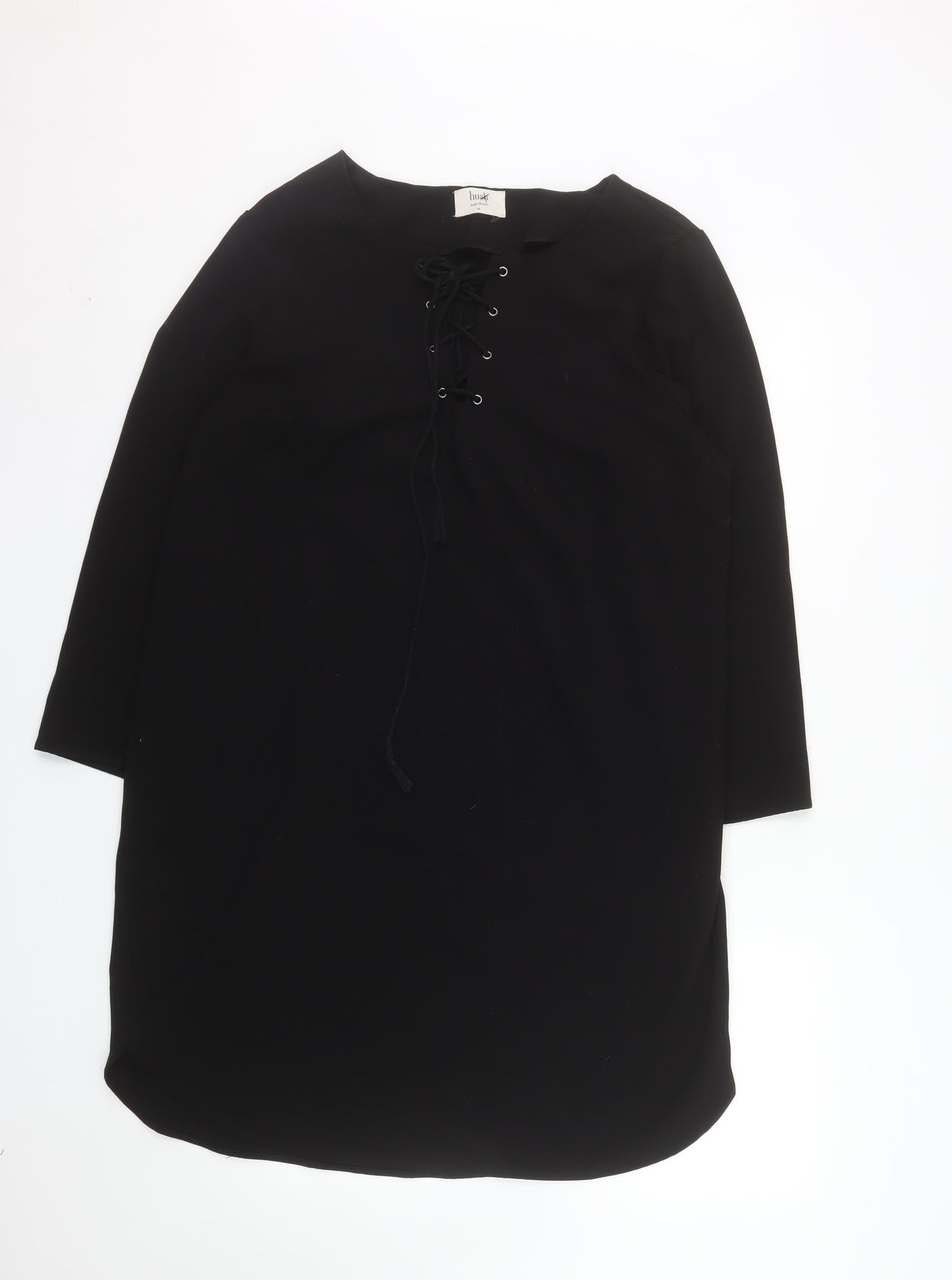 Hush Women Black Size 16 Shift Lace Up Knee Length Dress