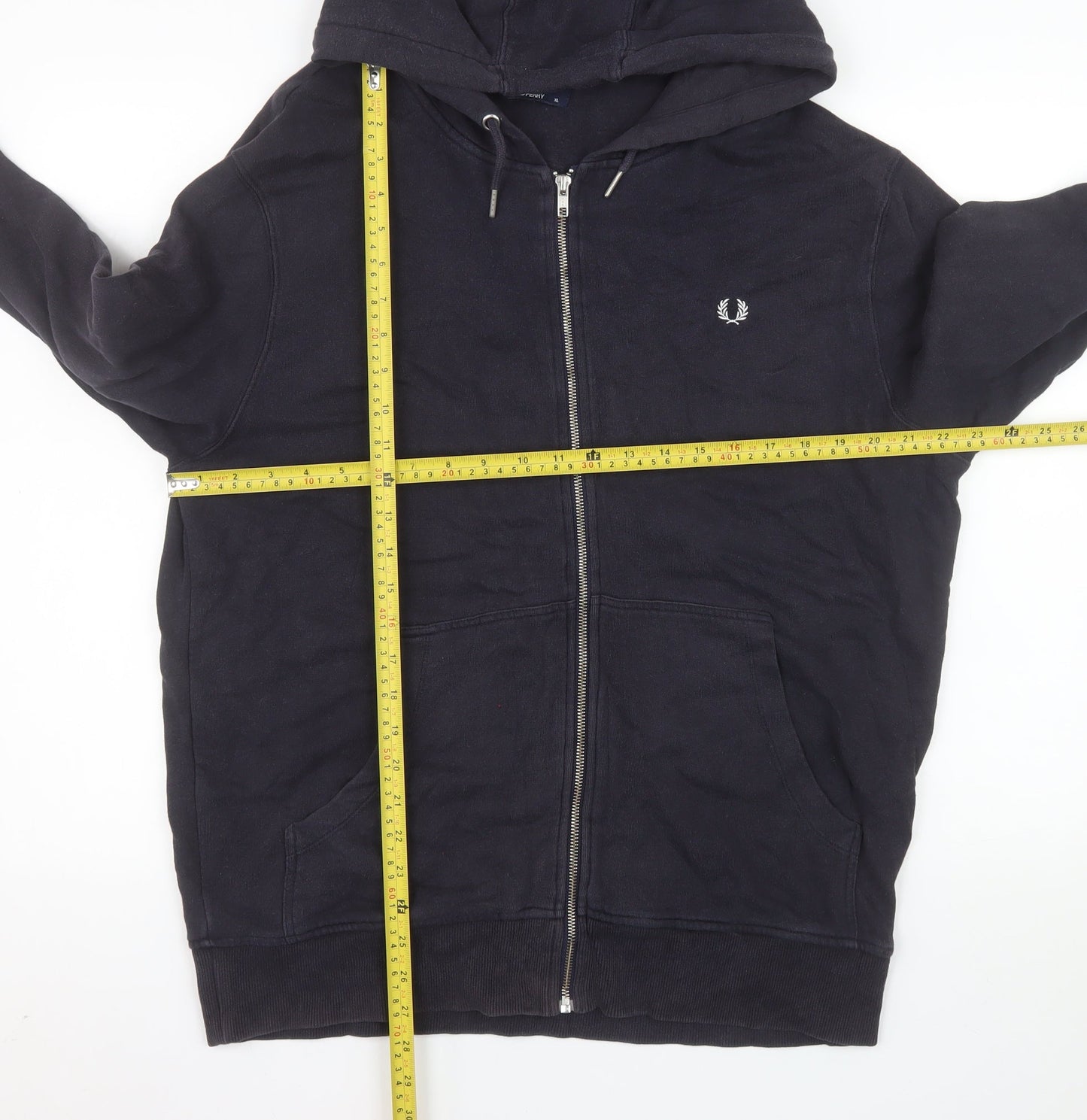 Fred Perry Men's Black XL Hooded Full Zip Cotton Jacket