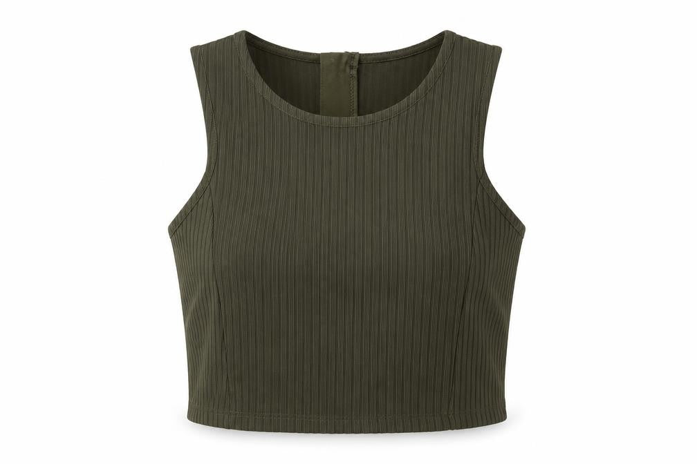New Look Women's Green Cropped Tank Top Size 10 Sleeveless Zip Back