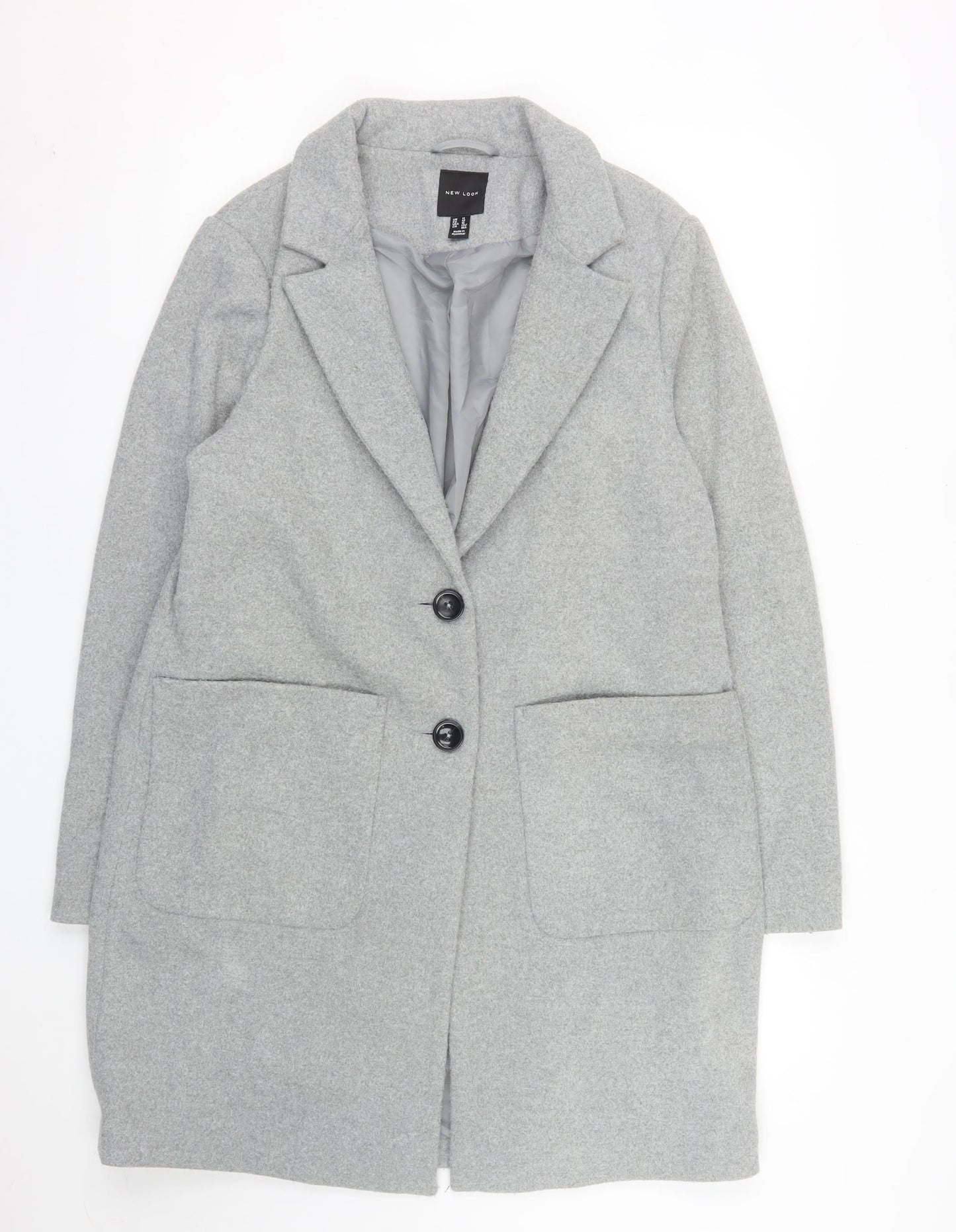 New Look Women Grey Mid-Length Overcoat UK 14 Lined Classic Style