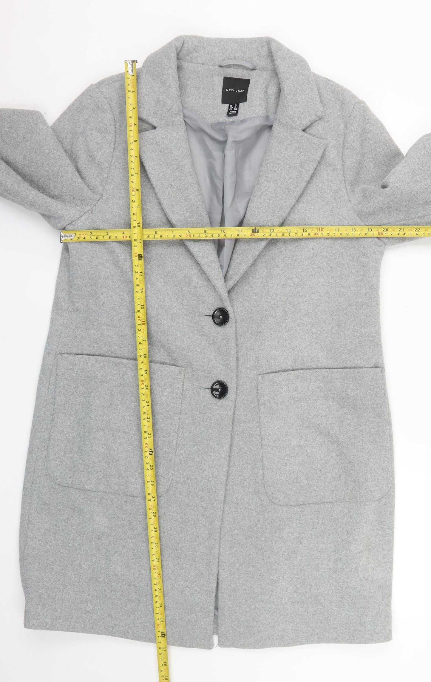 New Look Women Grey Mid-Length Overcoat UK 14 Lined Classic Style