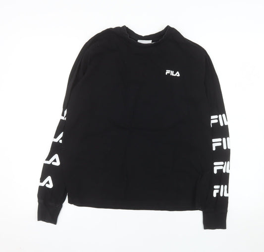 FILA Womens Black Long Sleeve Crew Neck Cotton T-Shirt Size S