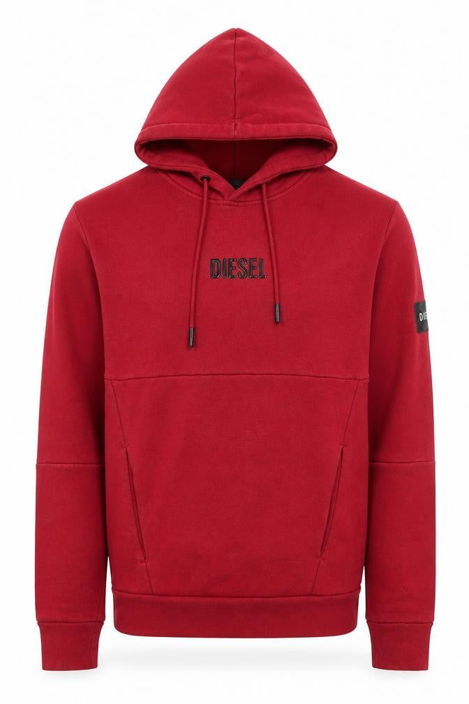 Diesel Men's Red Pullover Hoodie XS Logo Cotton Blend