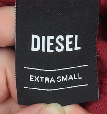 Diesel Men's Red Pullover Hoodie XS Logo Cotton Blend