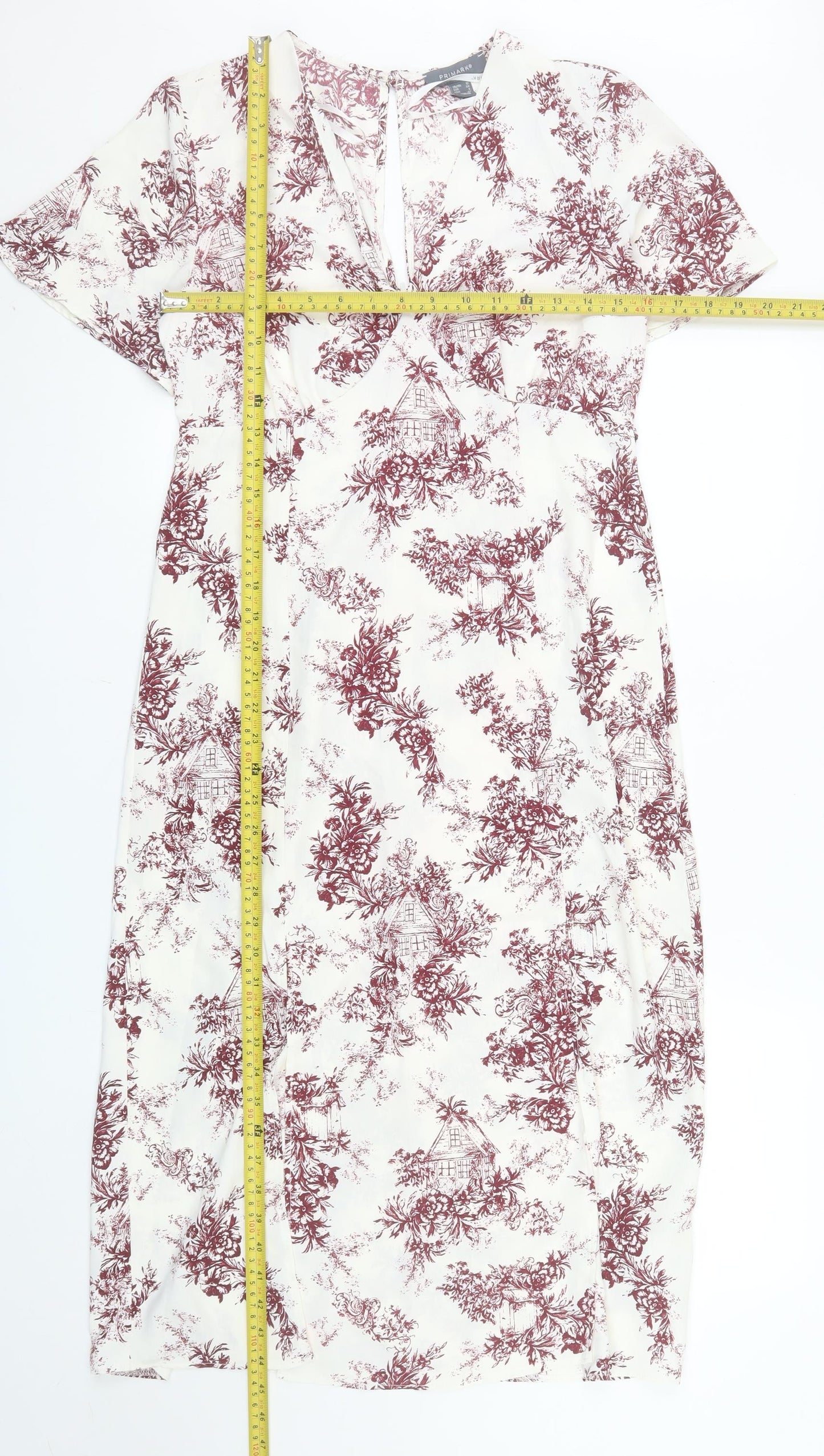 Primark Women White Floral Midi Wrap Dress Size 10 Short Sleeve